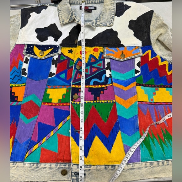 Vintage Hand Painted Y2K Todays News Denim Jacket Size XL - Picture 6 of 7
